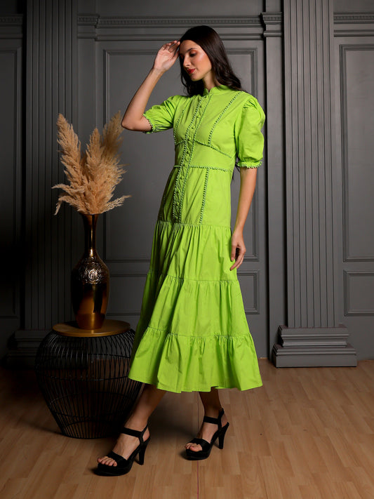 Lime Aura Tiered Midi Dress