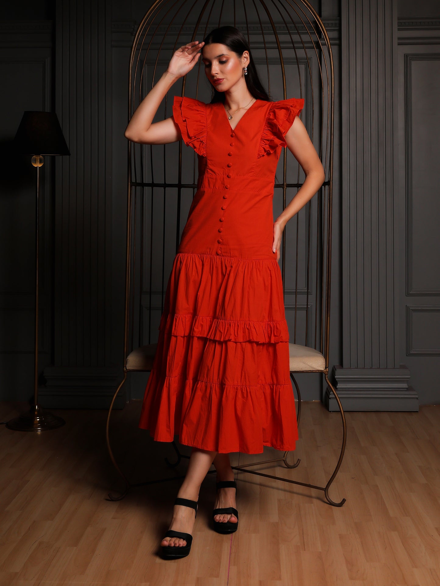 Rust Reverie Ruffle Dress