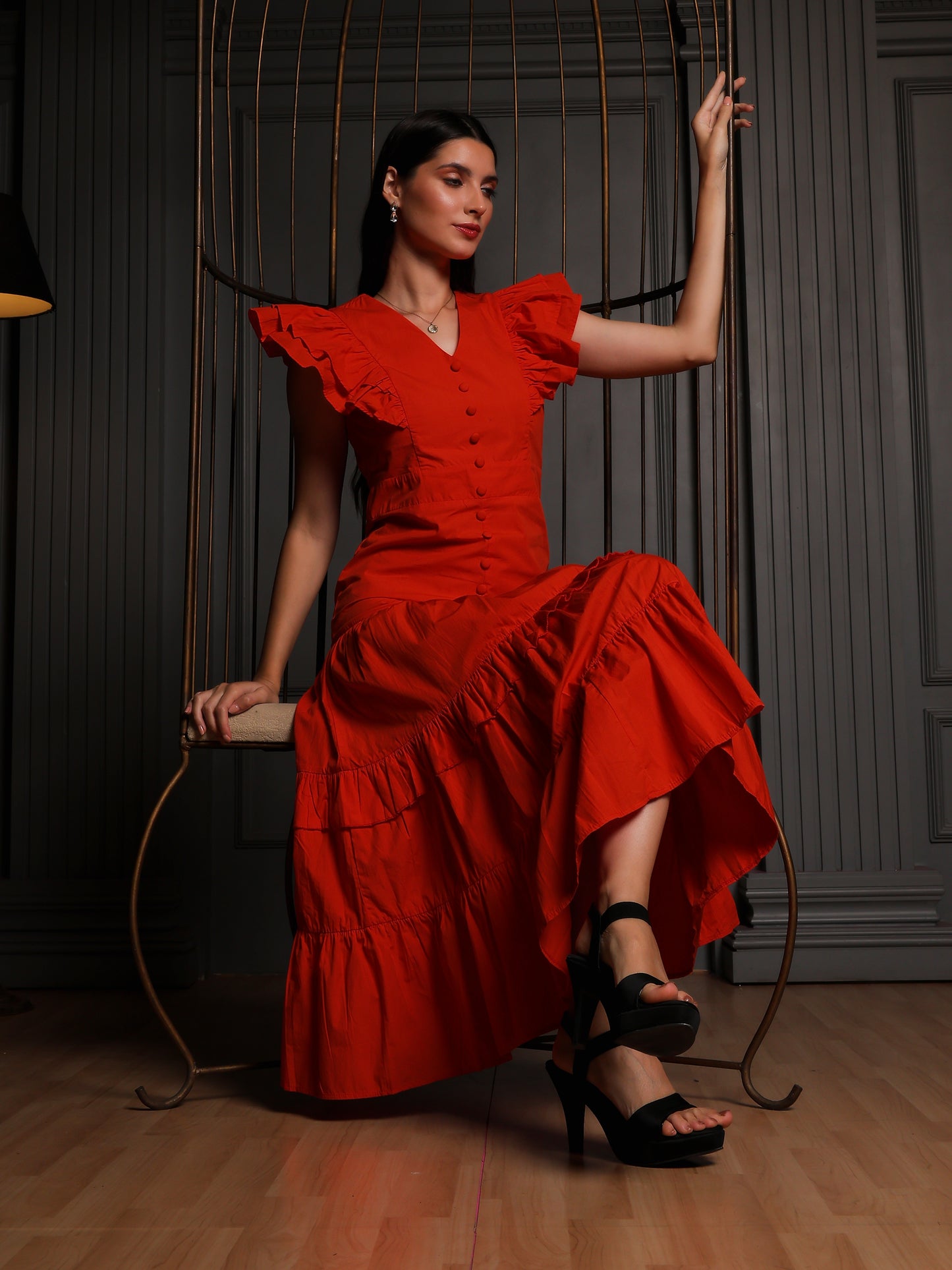 Rust Reverie Ruffle Dress