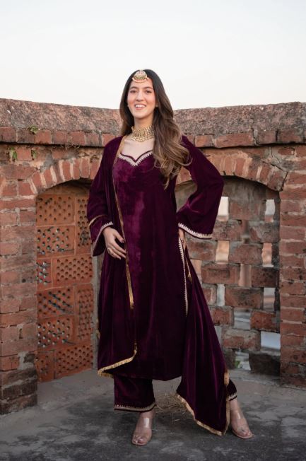 Royal Plum Velvet Elegance Kurta Set