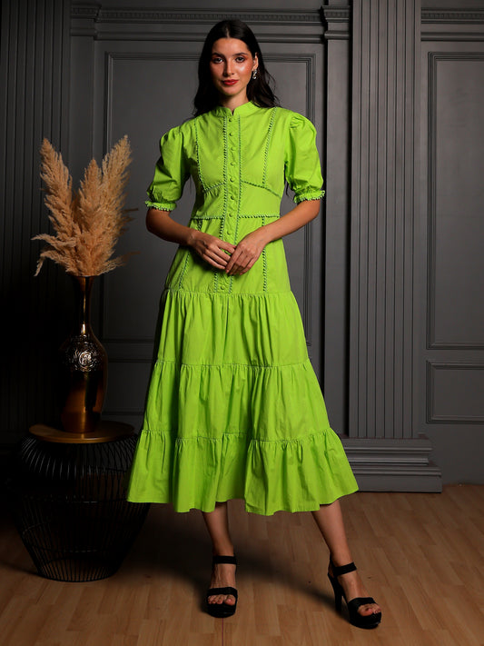 Lime Aura Tiered Midi Dress