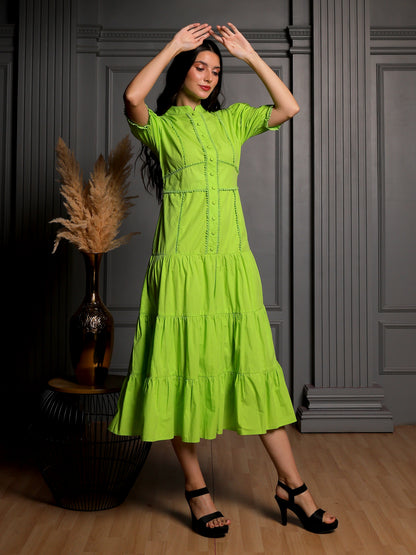Lime Aura Tiered Midi Dress