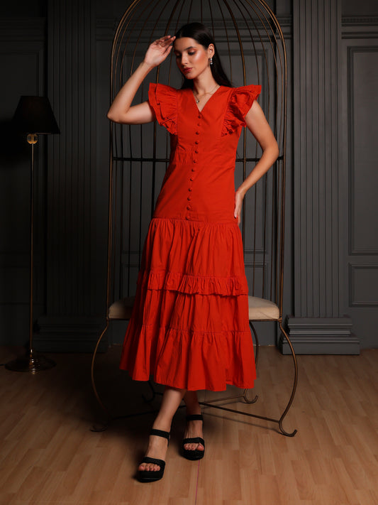 Rust Reverie Ruffle Dress