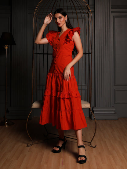 Rust Reverie Ruffle Dress