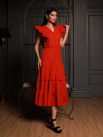 Rust Reverie Ruffle Dress