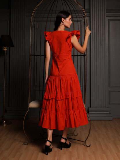 Rust Reverie Ruffle Dress