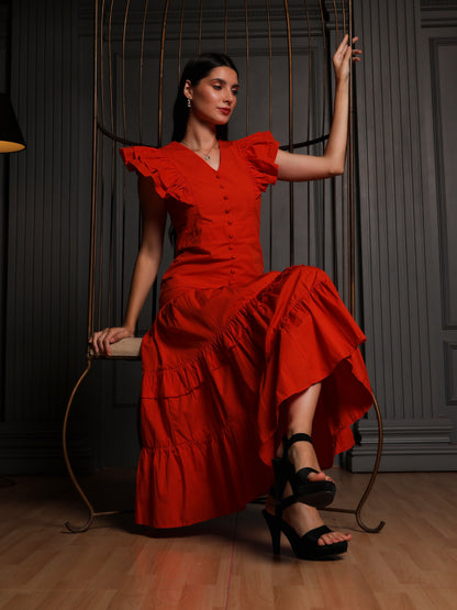 Rust Reverie Ruffle Dress