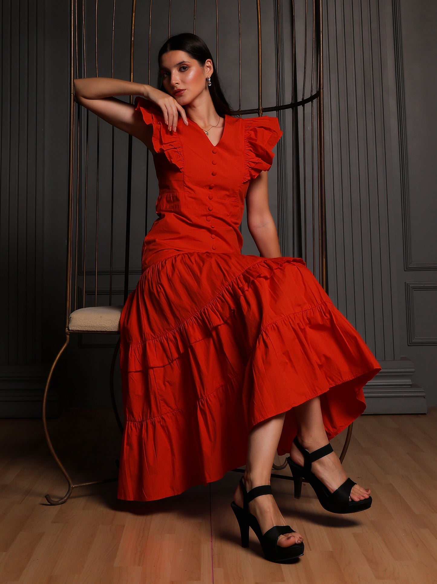 Rust Reverie Ruffle Dress