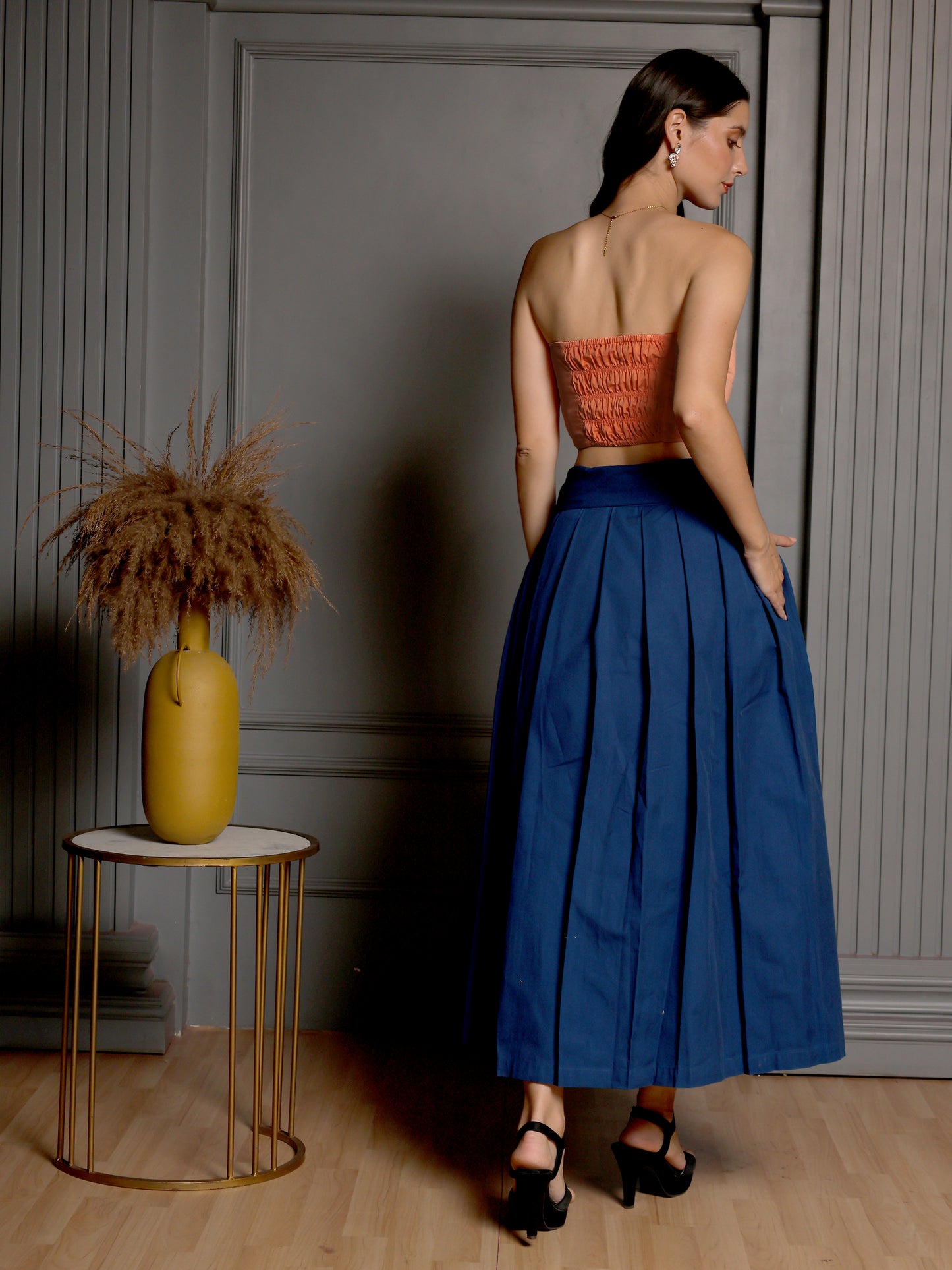 Metallic Peach Drape & Indigo Flow Set