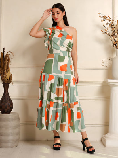 Coral Rhythm Asymmetric Dress