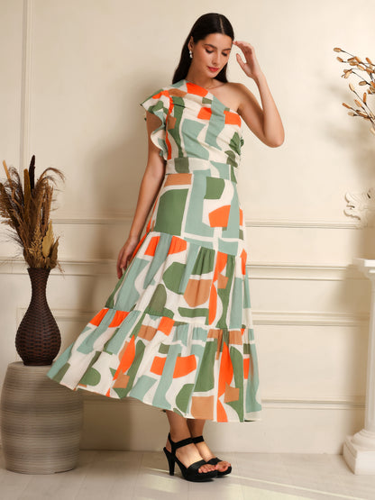Coral Rhythm Asymmetric Dress