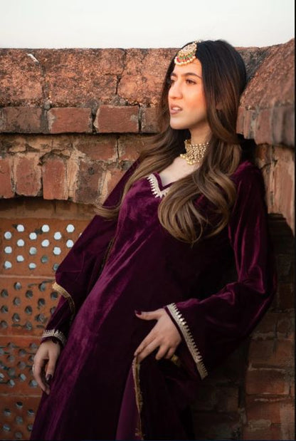 Royal Plum Velvet Elegance Kurta Set