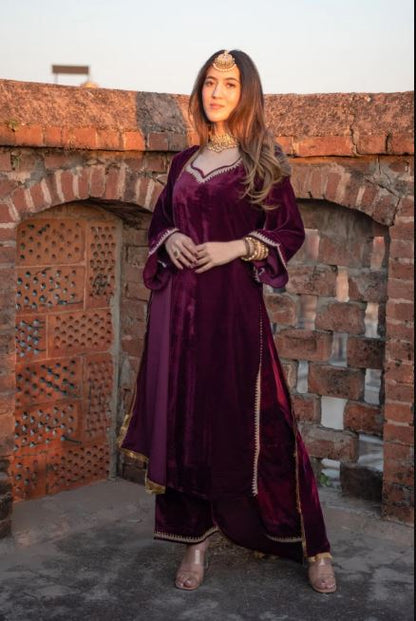 Royal Plum Velvet Elegance Kurta Set