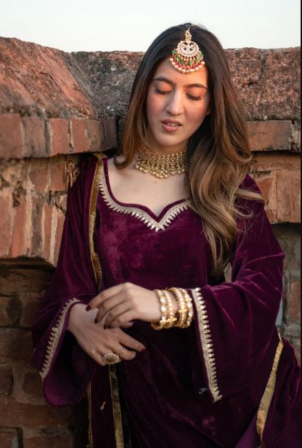 Royal Plum Velvet Elegance Kurta Set