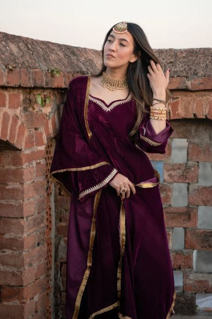 Royal Plum Velvet Elegance Kurta Set